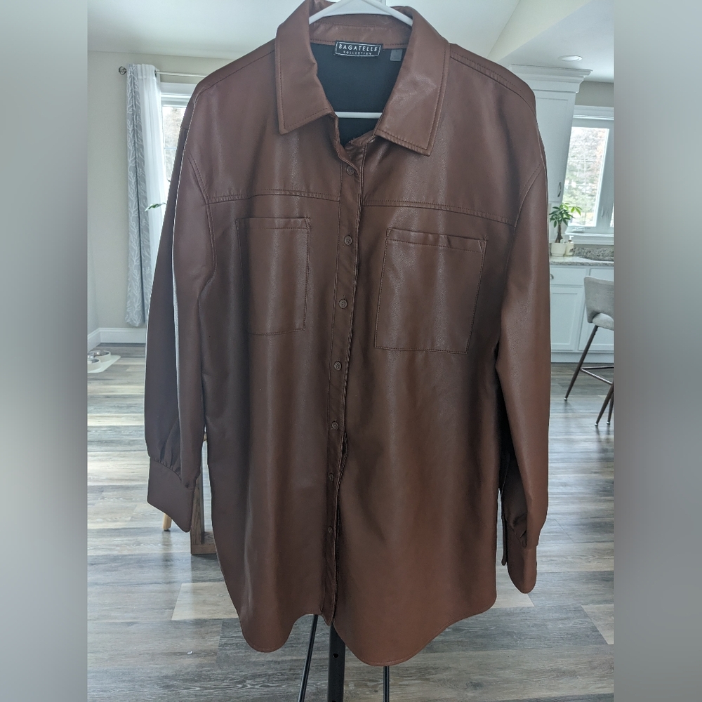 bagatelle Brown Faux Leather Button-Up Shirt